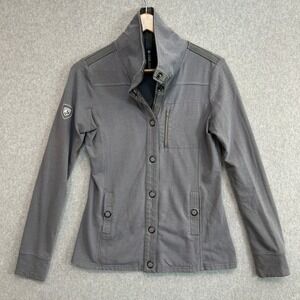 KUHL Krush Jacket Gray Snap‎ Front Funnel Neck Thumbholes Gorp Women Size Small